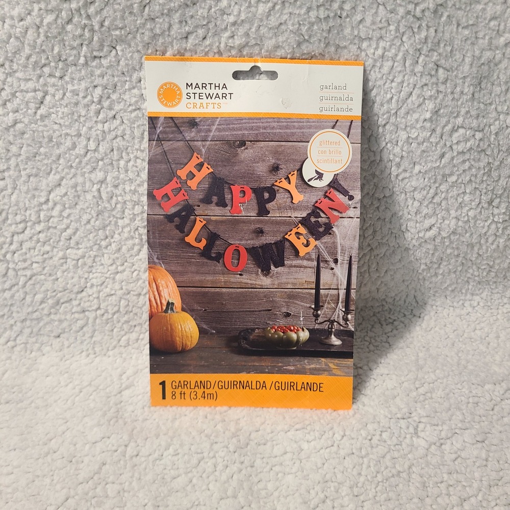 Martha Stewart Crafts Happy Halloween Glittered Garland 8ft Banner M232017 NEW